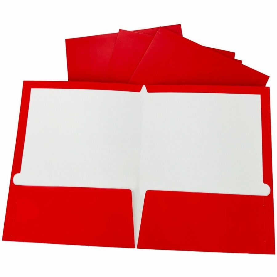 Business Source Letter Pocket Folder - 8 1/2" x 11" - 100 Sheet Capacity - 2 Internal Pocket(s) - Card Paper - Red - 25 / Box