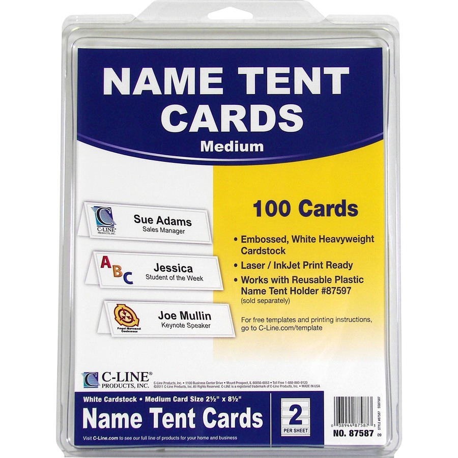 C-Line Embossed Cardstock Name Tents - Letter - 8 1/2" x 11" - 100 / Box
