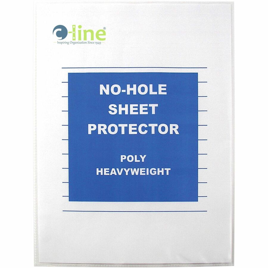 C-Line No-Hole Heavyweight Poly Sheet Protectors - Clear, Top Loading, 11 x 8-1/2, 25/BX, 62907