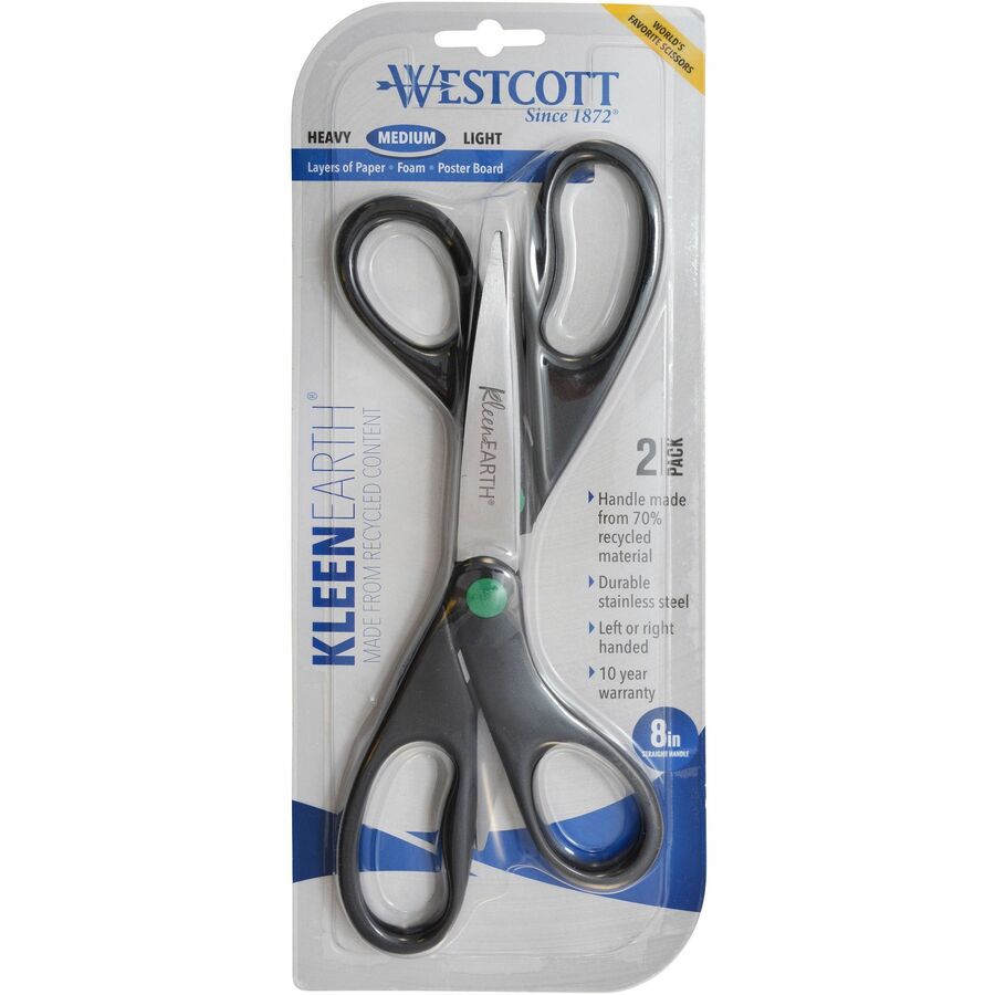 Westcott Lightweight 8" All-purpose Scissors - 8" Overall Length - Straight-left/right - Stainless Steel - Black - 2 / Pack