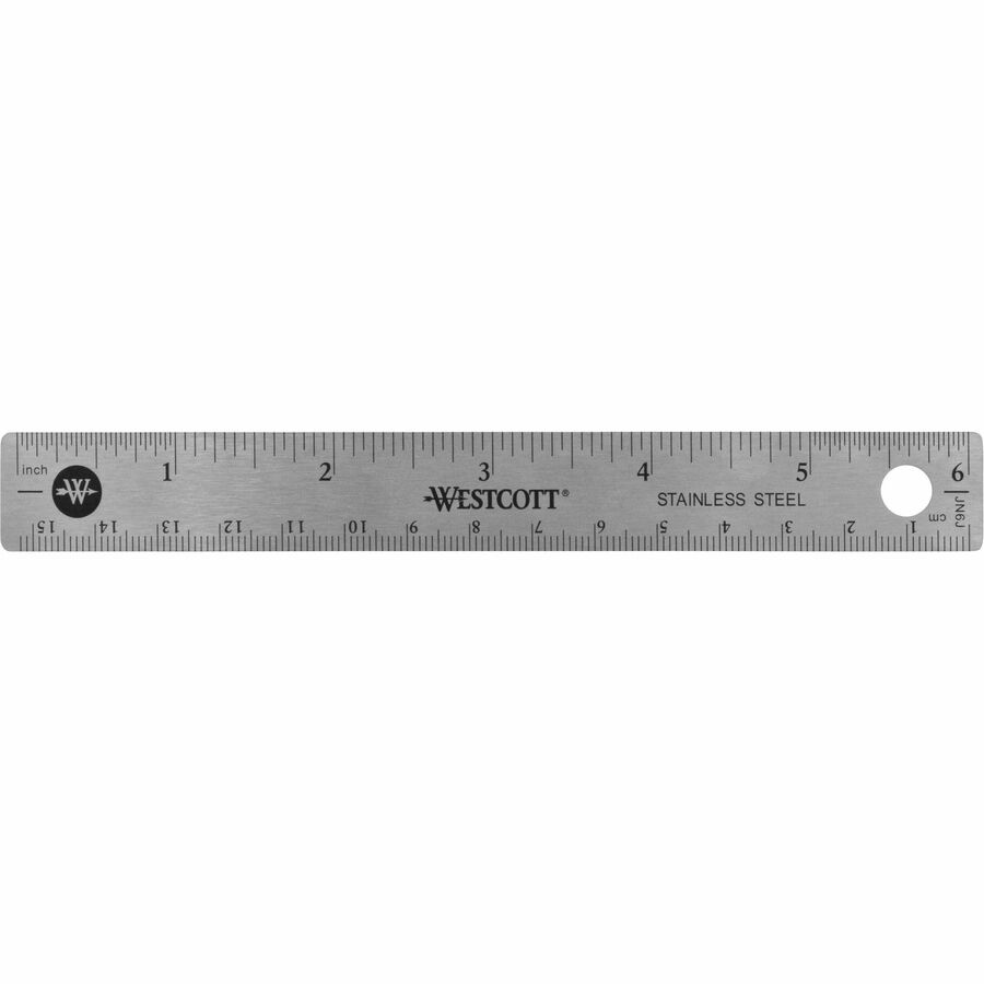 Westcott Stainless Steel Rulers - 6" Length 0.8" Width - 1/16, 1/32 Graduations - Metric, Imperial Measuring System - Stainless Steel - 12 / Box - Stainless Steel