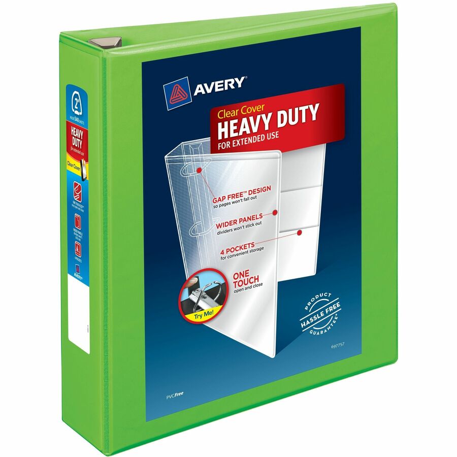 Avery® Heavy-Duty View Binders - Locking One Touch EZD Rings - 2" Binder Capacity - Letter - 8 1/2" x 11" Sheet Size - 540 Sheet Capacity - Ring Fastener(s) - 4 Pocket(s) - Polypropylene - Recycled - Cover, Spine, Divider, One Touch Ring, Gap-free Ring, Non-stick, Heavy Duty, Pocket, Locking Ring - 1 Each