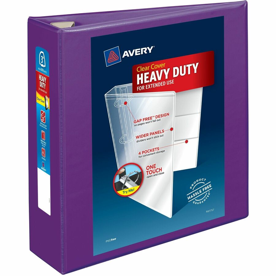 Avery® Heavy-Duty View Purple 3" Binder (79810) - Avery® Heavy-Duty View 3 Ring Binder, 3" One Touch EZD® Rings, 3.5" Spine, 1 Purple Binder (79810)