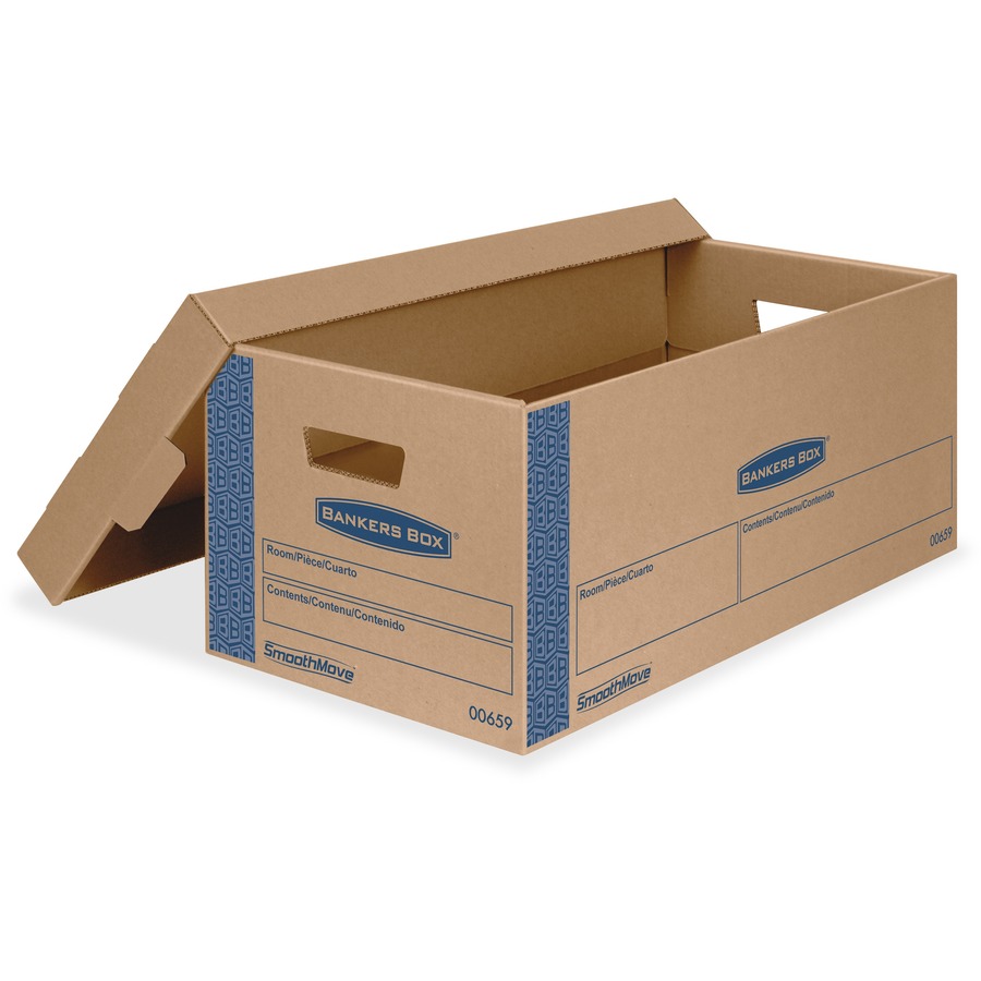 Bankers Box SmoothMove Moving Boxes - Internal Dimensions: 12" Width x 24" Depth x 10" Height - External Dimensions: 12.9" Width x 25.4" Depth x 10.3" Height - Media Size Supported: Letter - Lid Lock Closure - Double Wall - 32 ECT - Board, Corrugated Paper - Kraft, Blue - For File, Letter, Office Supplies - Recycled - 8 / Carton