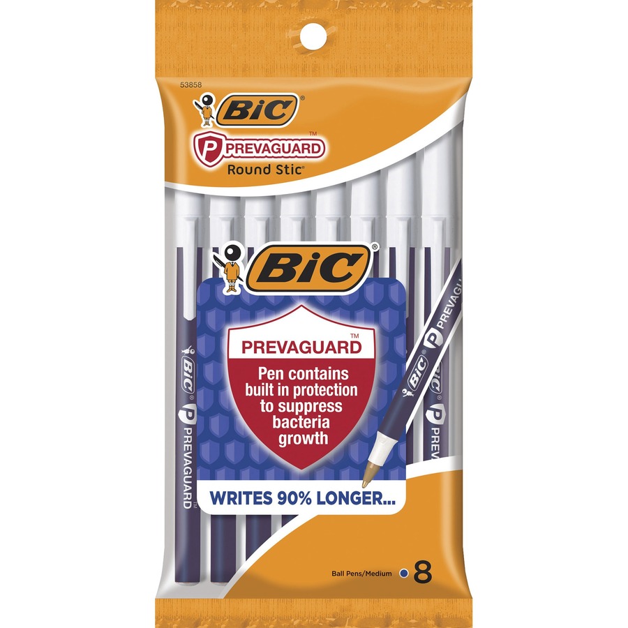 BIC PrevaGuard Round Stic Ballpoint Pen - Round Pen Point Style - Blue - 8 / Pack