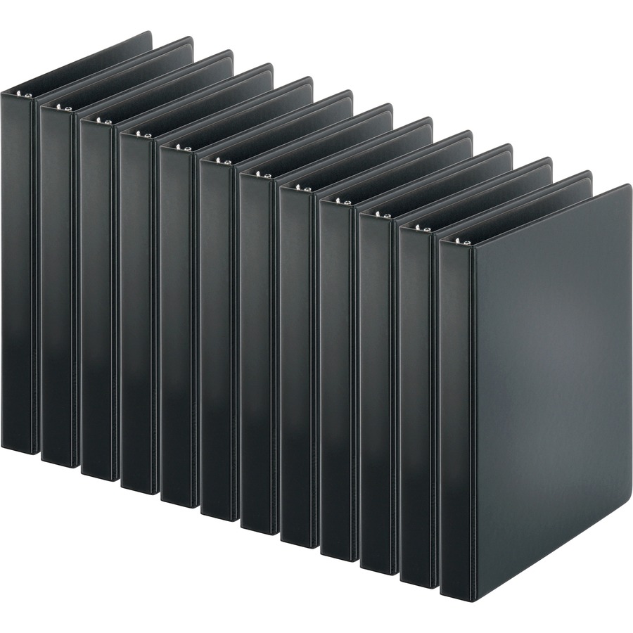 Business Source Basic Round-ring Binder - 1" Binder Capacity - Letter - 8 1/2" x 11" Sheet Size - 3 x Round Ring Fastener(s) - Inside Front & Back Pocket(s) - Chipboard, Polypropylene - Black - 9.60 oz - Sturdy, Non Locking Mechanism, Exposed Rivet, Open and Closed Triggers, Double-trigger Metal Booster - 12 / Carton