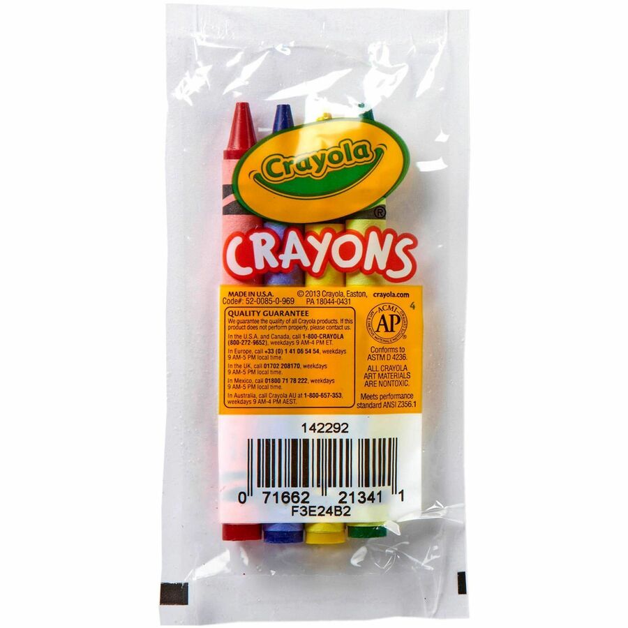 Crayola Set of Four Regular Size Crayons in Pouch - Red, Blue, Yellow, Green - 360 / Carton