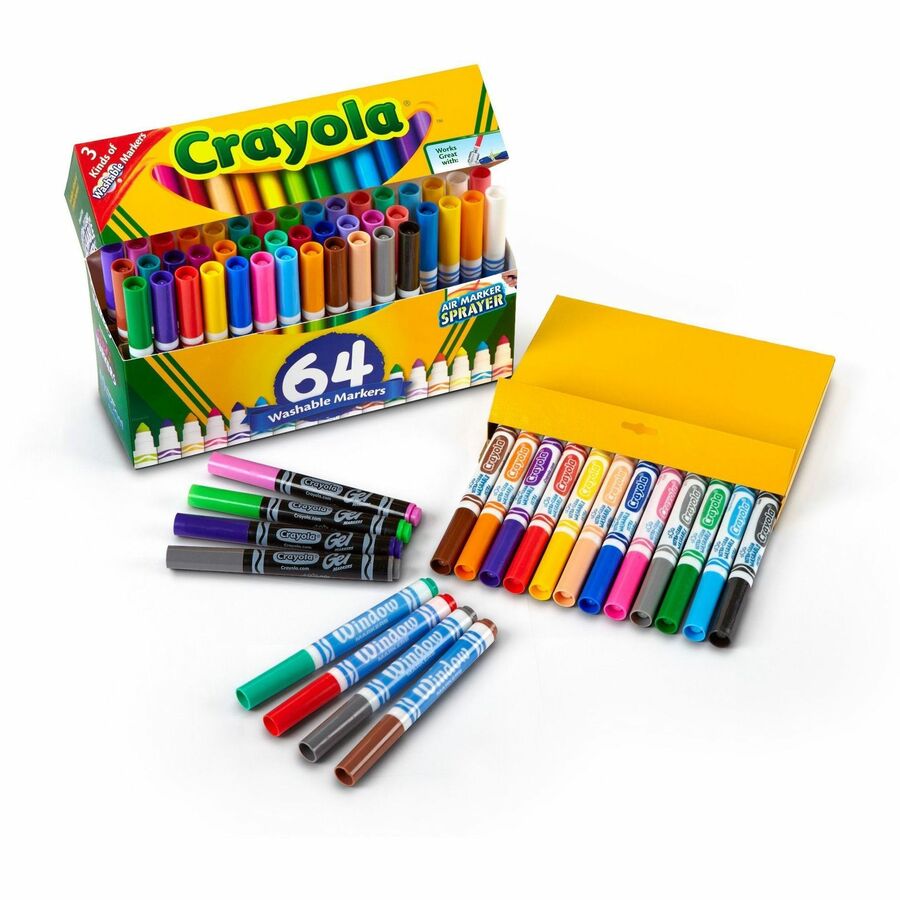 Crayola Washable Markers - Conical Marker Point StyleGel-based Ink - 64 / Set