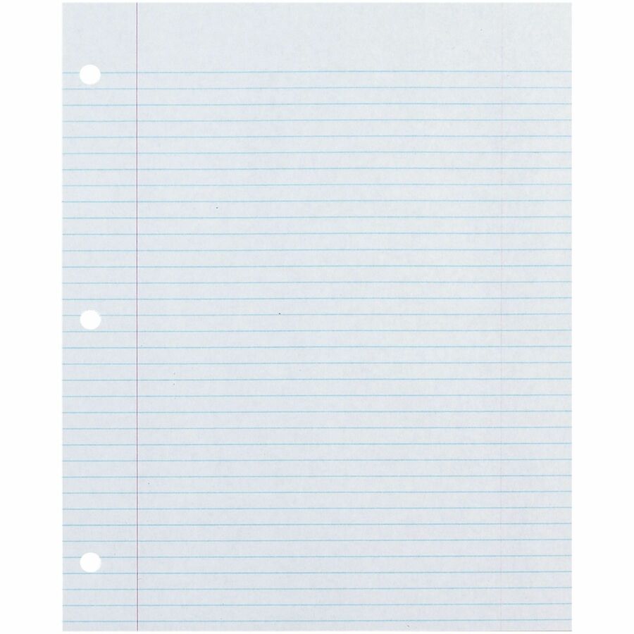 Decorol Recycled Filler Paper - 500 Sheets - Printed - College Ruled - Red Margin - 3 Hole(s) - Letter 8.5" x 11" - White Paper - 500 / Pack - 100% Recycled