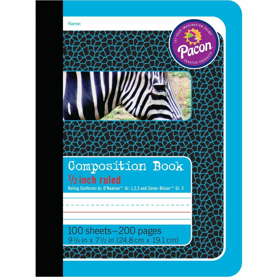 Pacon 1/2" Ruled Composition Book - 100 Sheets - 0.50" Ruled - 7 1/2" x 9 3/4" - Blue Cover - 1 Each