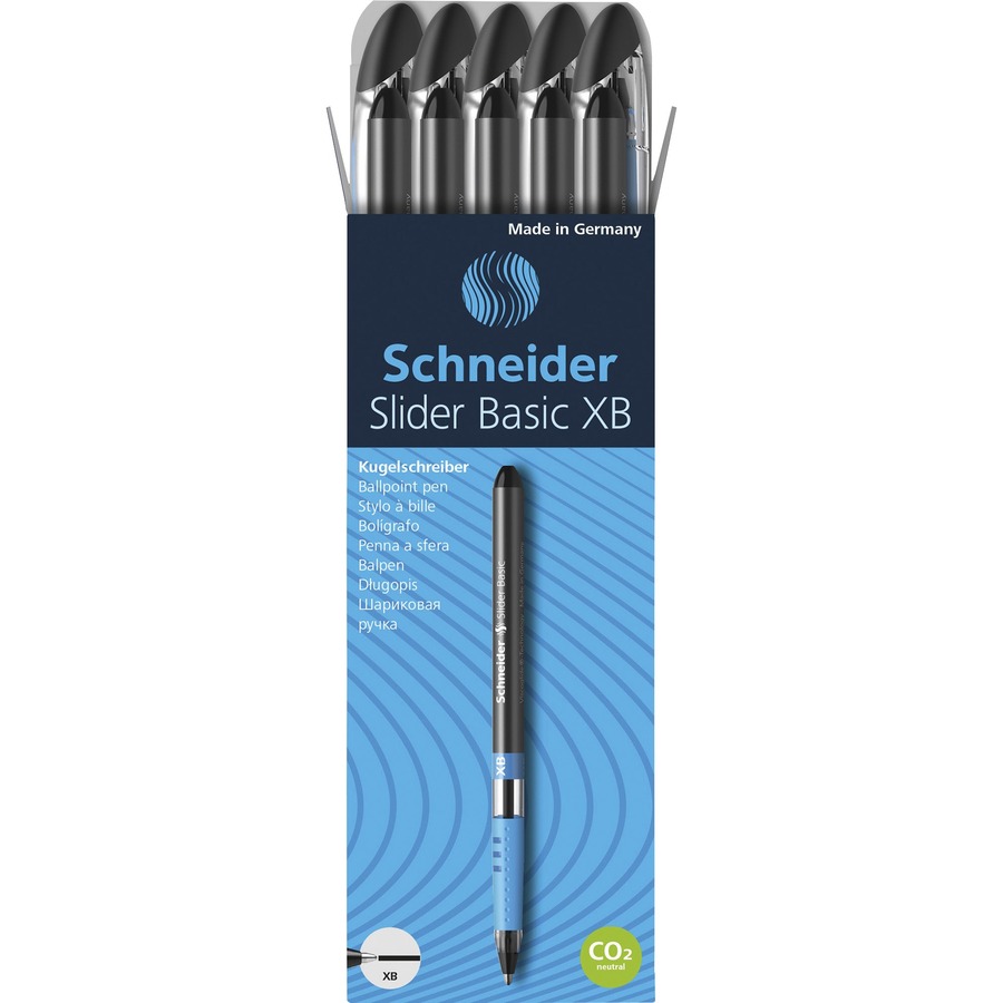 Schneider Slider Basic XB Ballpoint Pen - Extra Broad Pen Point - 1.4 mm Pen Point Size - Black - Transparent Rubberized, Black, Silver Barrel - Stainless Steel Tip - 10 / Pack
