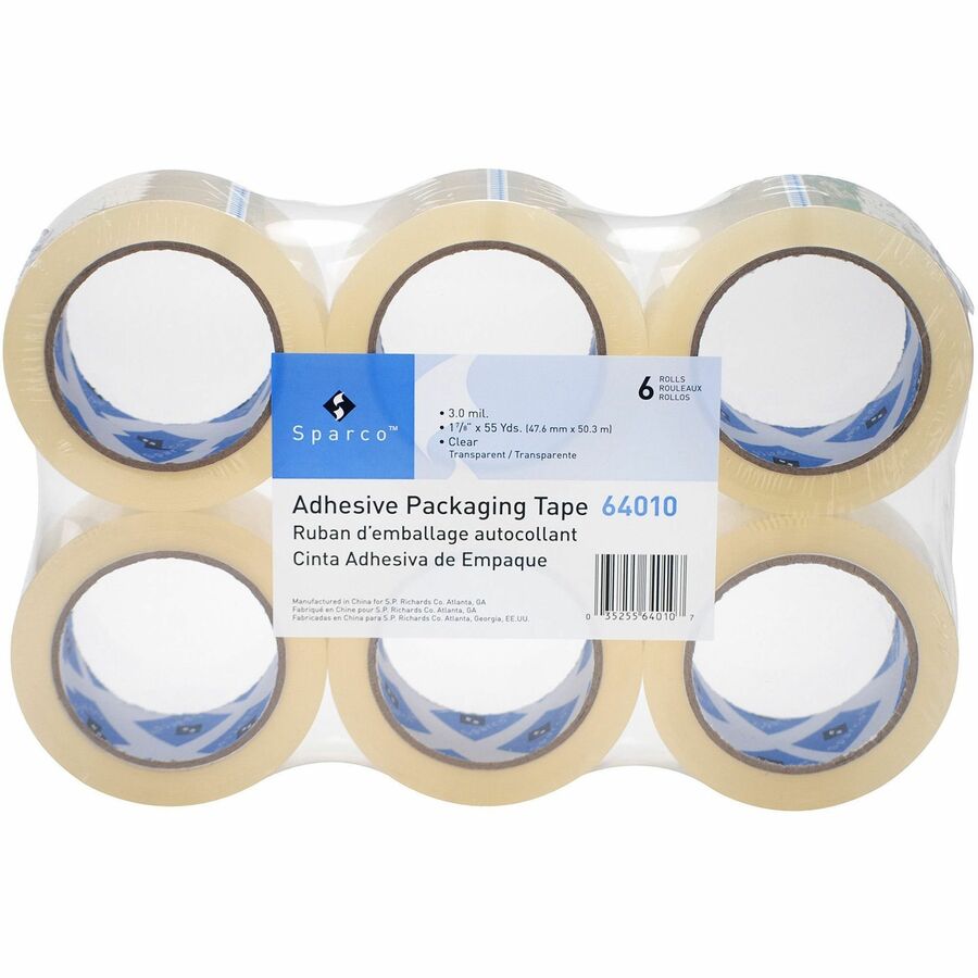 Sparco Premium Heavy-duty Packaging Tape Roll - 55 yd Length x 1.88" Width - 3 mil Thickness - 3" Core - Acrylic Backing - 6 / Pack - Clear