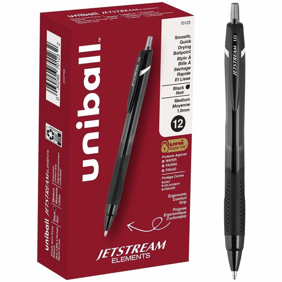 uni® Jetstream Elements Ballpoint Pen - Medium Pen Point - 1 mm Pen Point Size - Black Gel-based Ink - 1 Dozen