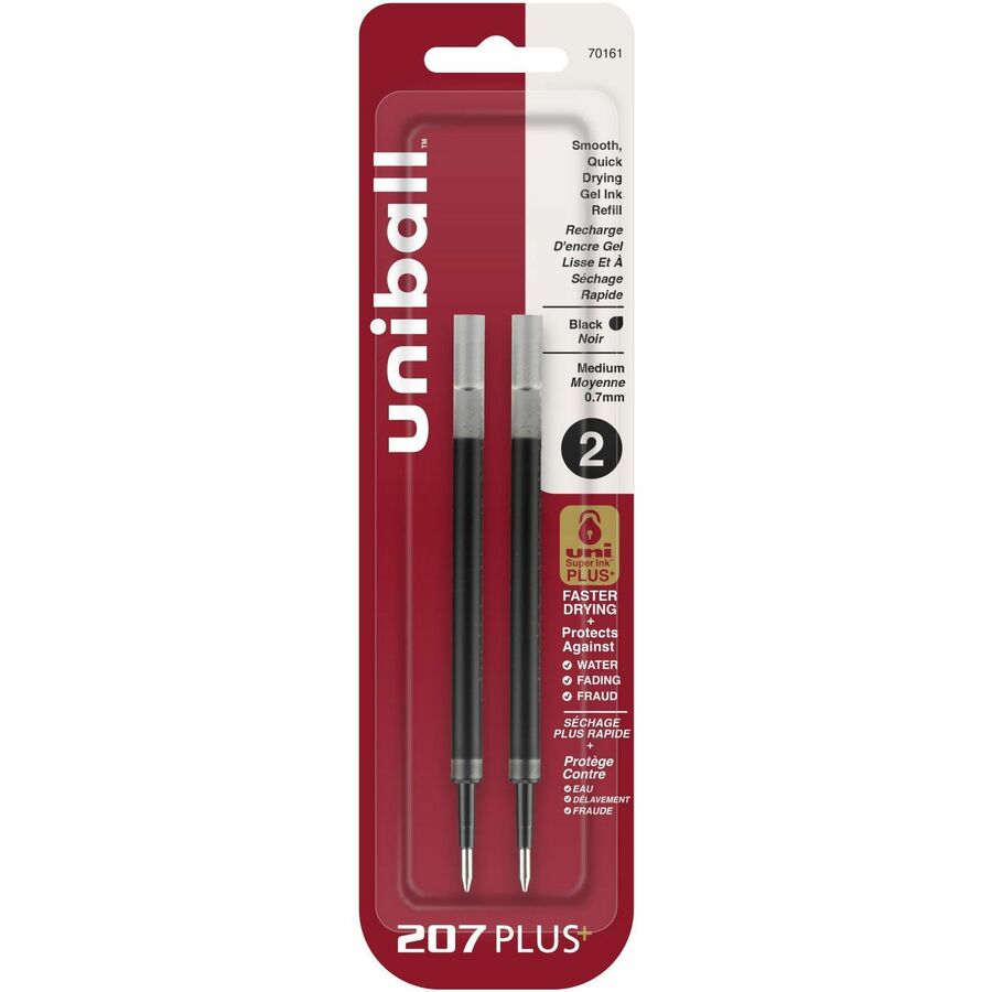 uniball™ 207 PLUS  Gel Pen - 0.70 mm, Medium Point - Black Ink - Super Ink, Water Resistant, Fade Resistant, Fraud Resistant - 2 / Pack