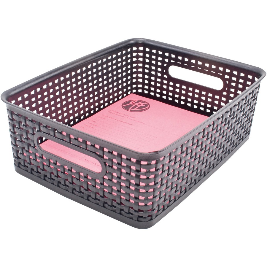 Advantus Plastic Weave Bins - 4.8" Height x 10.5" Width x 13.3" Depth - Desktop - Secure Grip - Black - Plastic - 2 Each