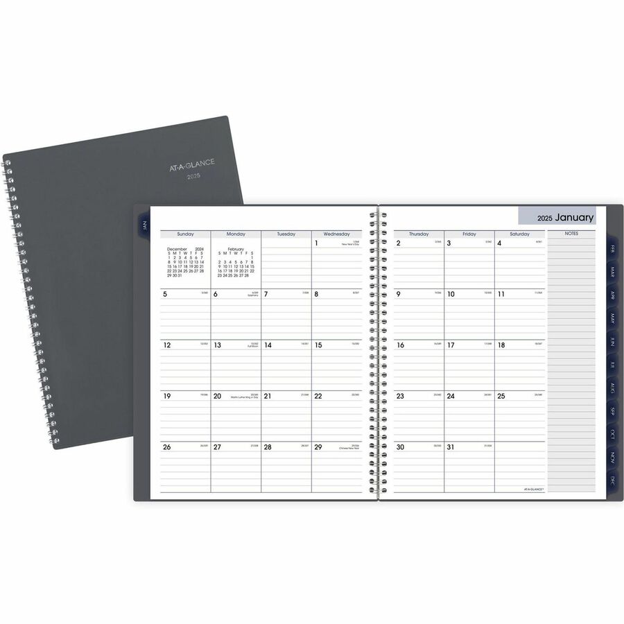 At-A-Glance DayMinder Planner - Large Size - Julian Dates - Monthly - 12 Month - January 2024 - December 2024 - 1 Month Double Page Layout - Twin Wire - Gray - 11" Height x 8.5" Width - Tabbed, Metric Conversion, Reference Calendar, Contact Sheet, Notes Area, Bleed Resistant Paper, Ruled Daily Block, Event Planning Sheet, Holiday Listing - 1 Each