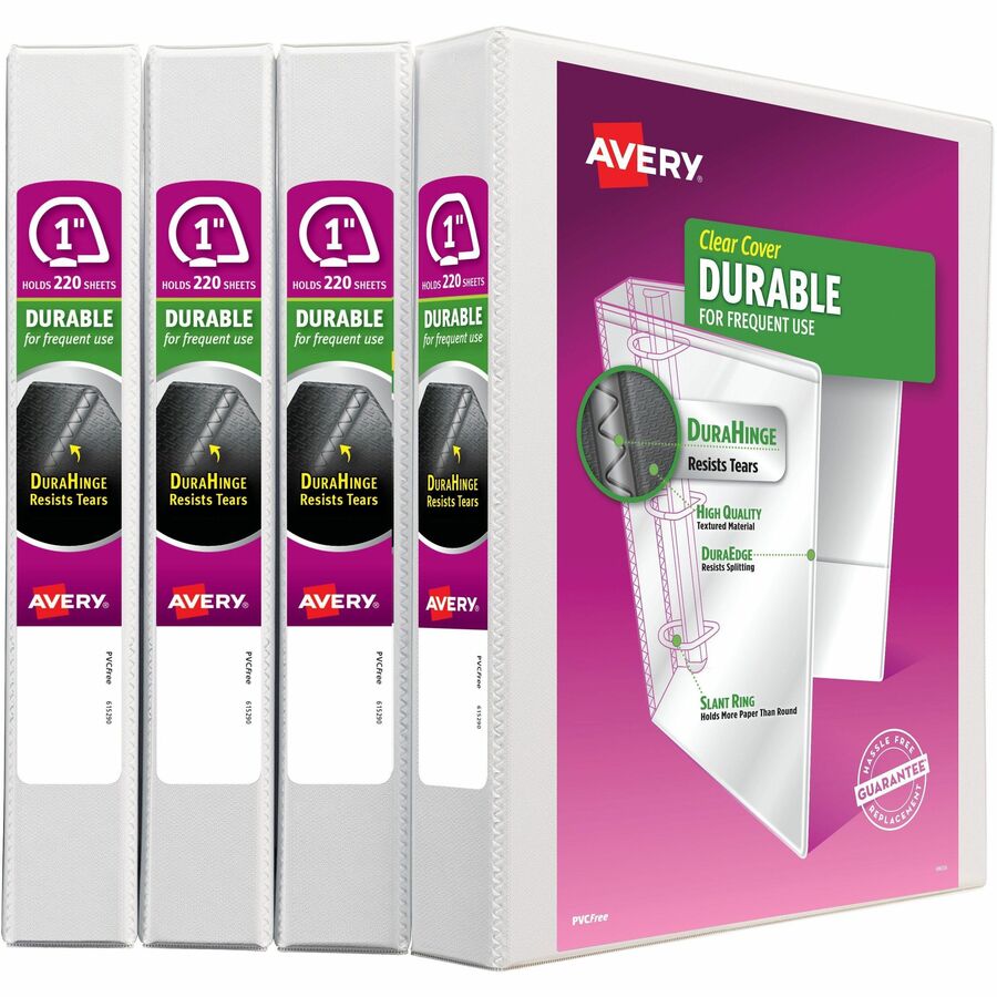 Avery® Durable View 3 Ring Binder - 1" Binder Capacity - Letter - 8 1/2" x 11" Sheet Size - 250 Sheet Capacity - 3 x Slant Ring Fastener(s) - 2 Pocket(s) - Pocket, Durable, Tear Resistant, Flexible, Split Resistant, Sturdy - 4 / Carton