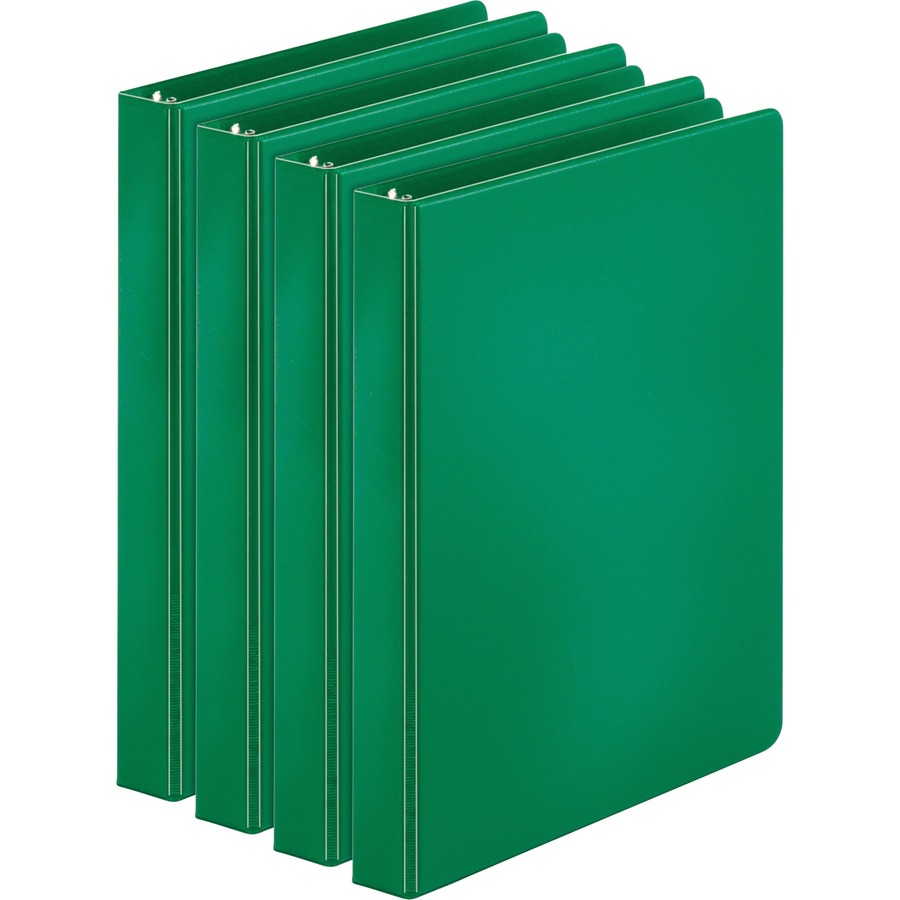 Business Source Basic Round Ring Binders - 1" Binder Capacity - Letter - 8 1/2" x 11" Sheet Size - 225 Sheet Capacity - 3 x Round Ring Fastener(s) - Inside Front & Back Pocket(s) - Chipboard, Polypropylene - Green - Exposed Rivet, Sturdy, Open and Closed Triggers - 4 / Bundle