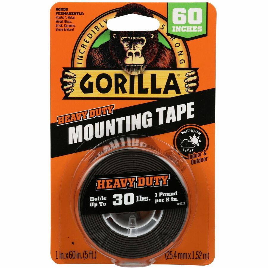 Gorilla Heavy Duty Mounting Tape - 5 ft Length x 1" Width - 1 Each - Black