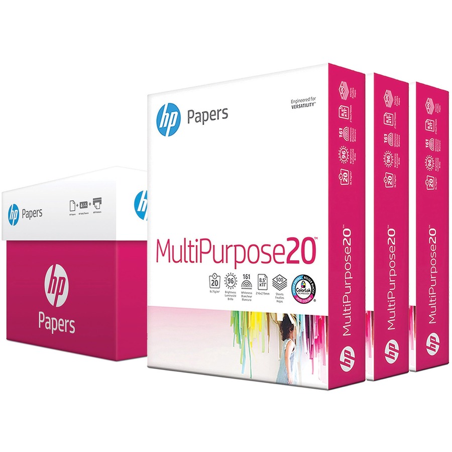 HP Papers MultiPurpose20 Paper - White - 96 Brightness - Letter - 8 1/2" x 11" - 20 lb Basis Weight - 3 / Carton