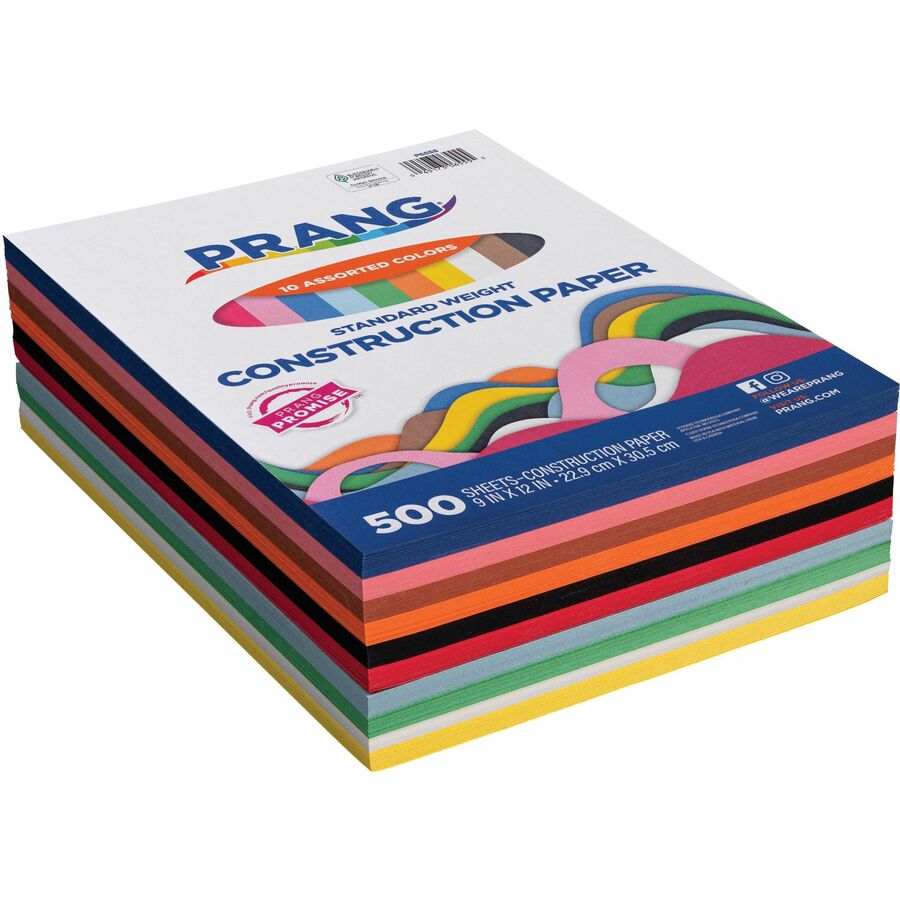 Prang Lightweight Construction Paper - Art Project, Craft Project, Fun and Learning, Cutting, Pasting - 9"Width x 12"Length - 45 lb Basis Weight - 500 / Pack - Assorted