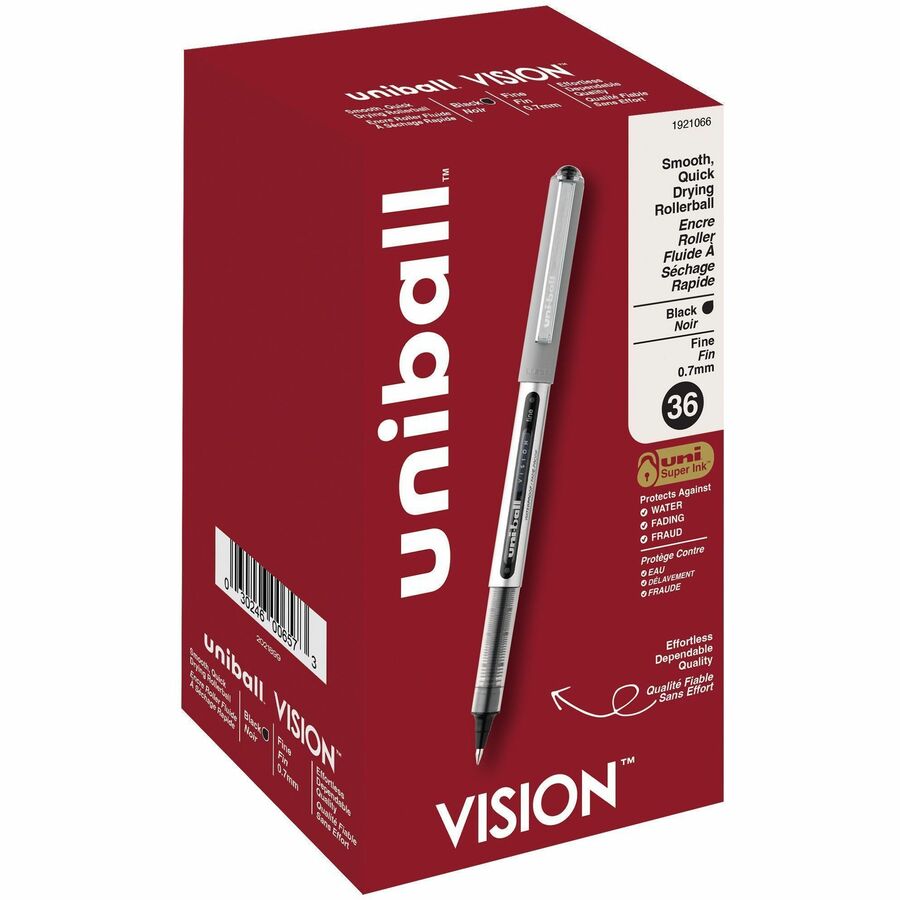 uniball™ Vision Rollerball Pens - Fine Pen Point - 0.7 mm Pen Point Size - Black Pigment-based Ink - 36 / Pack