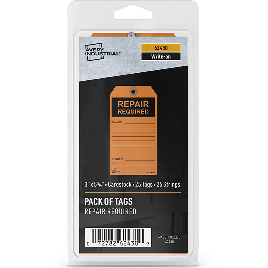 Avery® Preprinted REPAIR REQUIRED Repair Tags - 5.75" Length x 3" Width - 25 / Pack - Card Stock - Orange