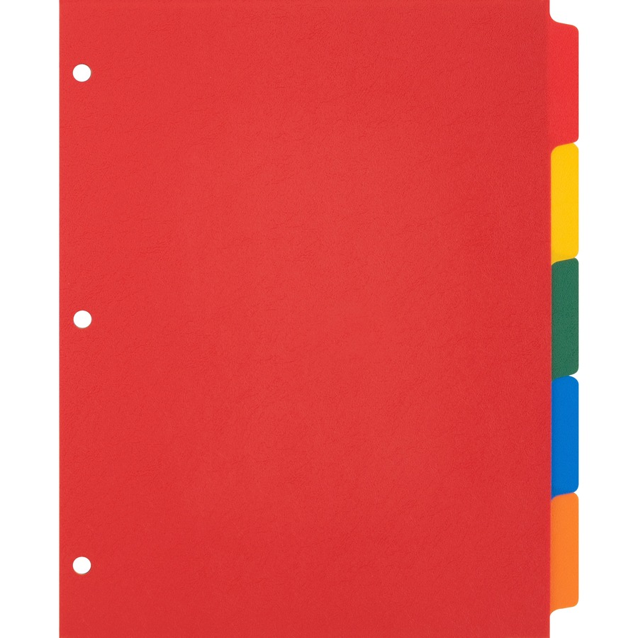 Business Source Plain Tab Color Polyethylene Index Dividers - Blank Tab(s) - 5 Tab(s)/Set - 8.5" Divider Width x 11" Divider Length - Letter - 3 Hole Punched - Red Polyethylene, Yellow, Green, Blue, Orange Divider - Red Polyethylene, Yellow, Green, Blue, Orange Tab(s) - 5 / Set