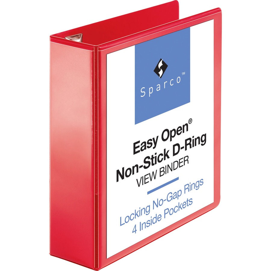 Business Source Red D-ring Binder - 3" Binder Capacity - Letter - 8 1/2" x 11" Sheet Size - D-Ring Fastener(s) - 4 Pocket(s) - Polypropylene - Red - Non-stick, Ink-transfer Resistant, Locking Ring - 1 Each