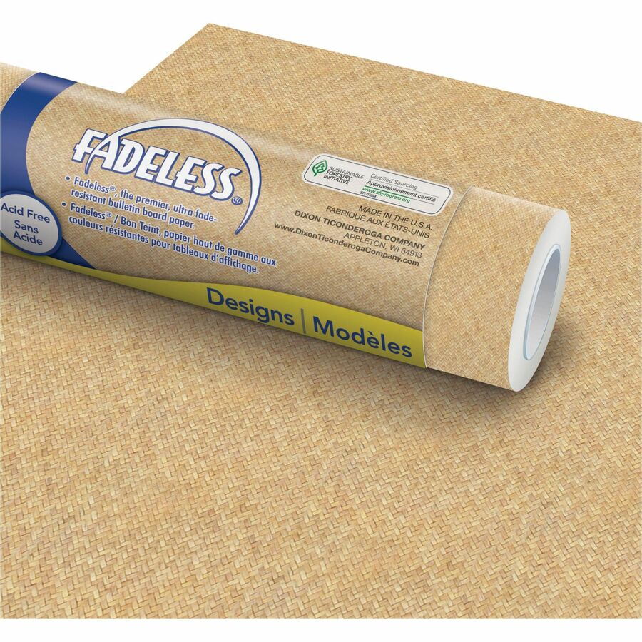 Fadeless Bulletin Board Paper Rolls - Art Project, Craft Project, School, Home, Office Project - 48"Width x 50 ftLength - 50 lb Basis Weight - Wicker - 1 Each - Brown