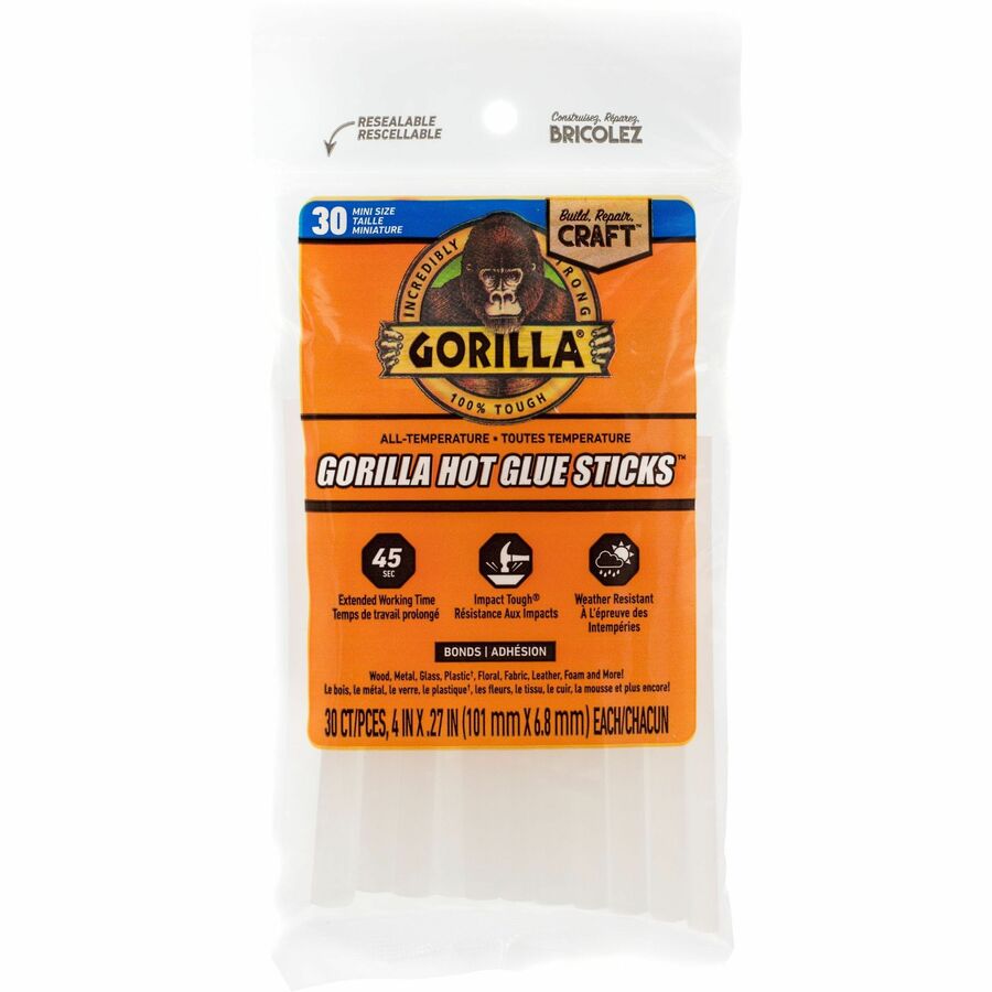 Gorilla Glue Mini Hot Glue Sticks - 30 / Pack - Clear