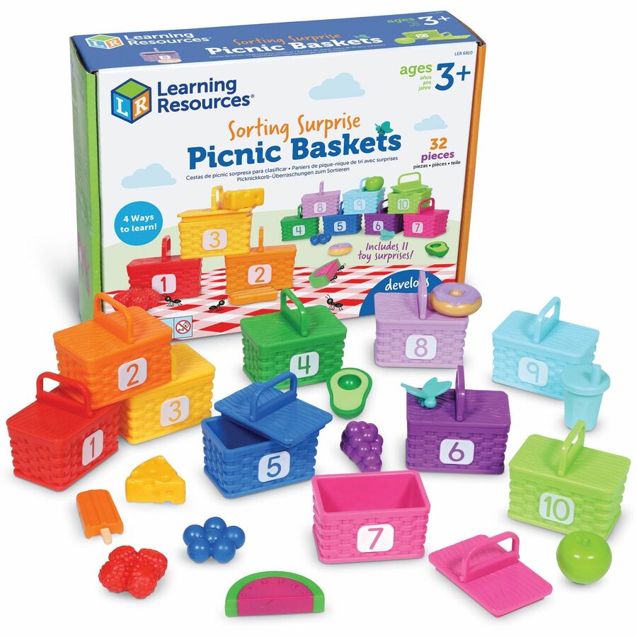 Learning Resources Sorting Surprise Picnic Baskets - Skill Learning: Counting, Color, Sorting, Fine Motor, Motor Skills - 3-7 Year - 32 Pieces - Multi