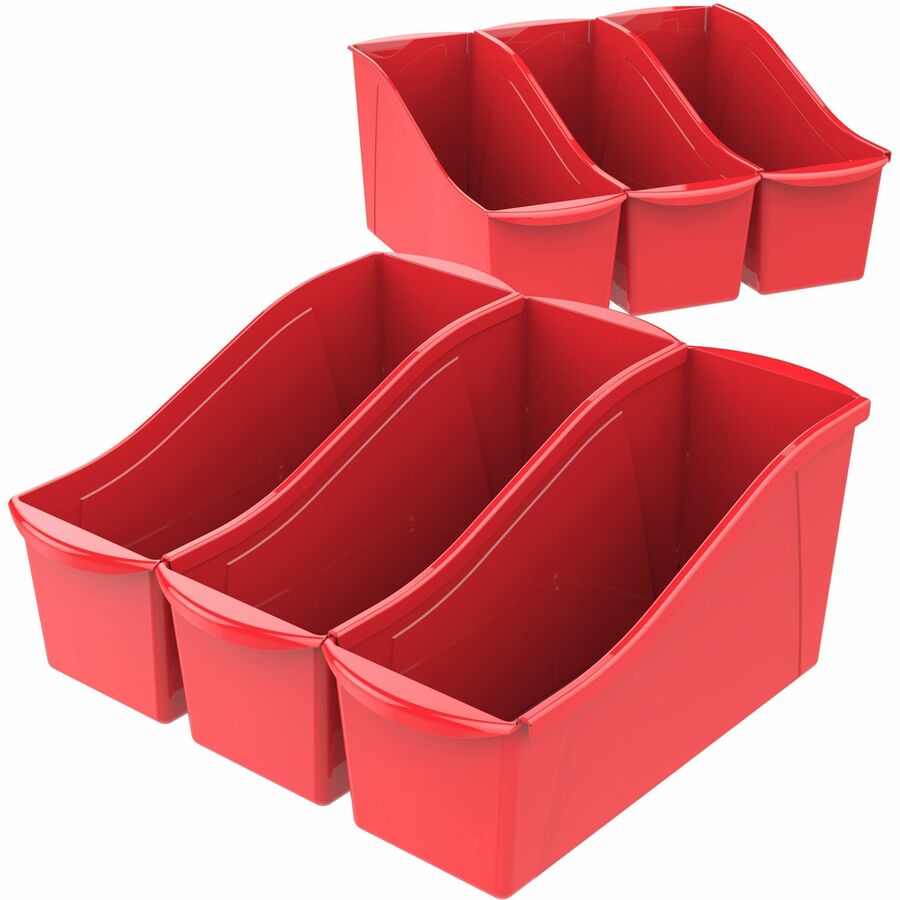 Storex Book Bin Set - 7" Height x 5.3" Width14.3" Length - Red - Plastic - 6 / Carton