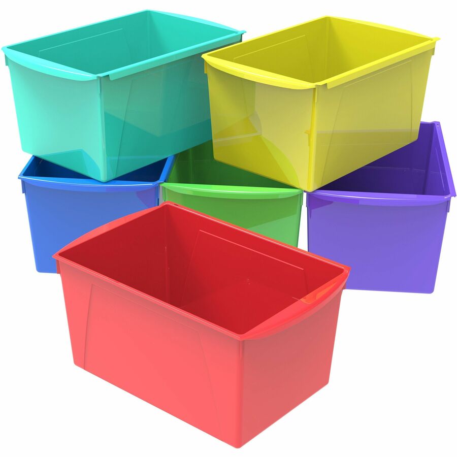 Storex Double XL Wide Book Bins - 7" Height x 9.2" Width14.5" Length - Desktop - Red - 6 / Carton