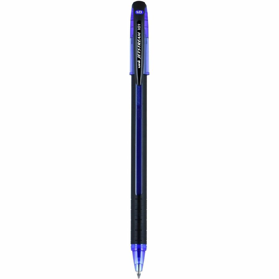 uni® Jetstream 101 Ballpoint Pen - Medium Pen Point - 1 mm Pen Point Size - Blue Gel-based Ink - Black, Blue Barrel - 1 Dozen
