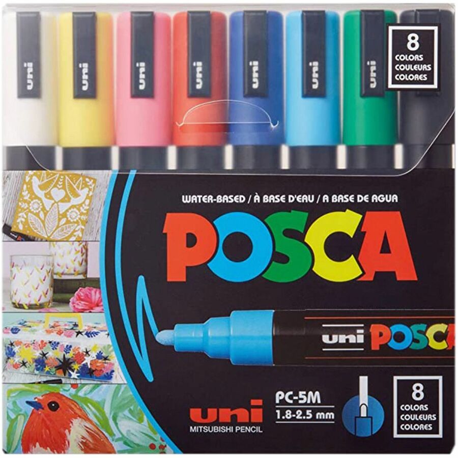 uni® Posca PC-5M Paint Markers - Medium Marker Point - Assorted Water Based, Pigment-based Ink - 8 / Pack