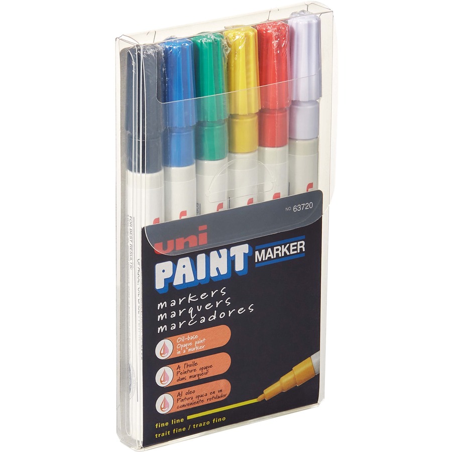 uni® uni-Paint PX-21 Oil-Based Paint Marker - Blue, White, Red, Yellow, Green, Black Oil Based Ink - 6 / Set