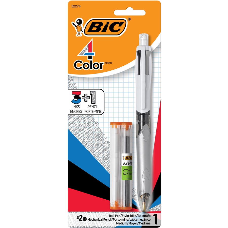 BIC 4-Color 3 1 Ball Pen and Pencil, Assorted Inks, 1 Pack - 2HB Pencil Grade - 0.7 mm Lead Size - Assorted Ink - Assorted Lead - 1 / Pack