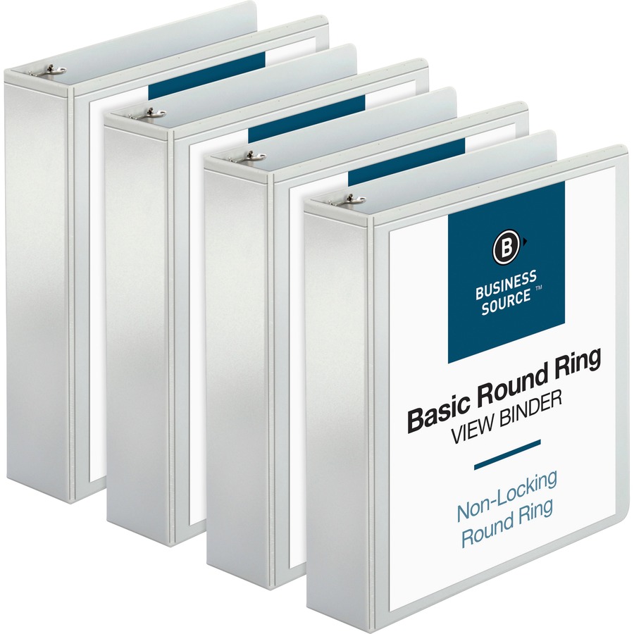 Business Source Round-ring View Binder - 2" Binder Capacity - Letter - 8 1/2" x 11" Sheet Size - 475 Sheet Capacity - Round Ring Fastener(s) - 2 Internal Pocket(s) - Polypropylene - Black - Wrinkle-free, Gap-free Ring, Clear Overlay, Non Locking Mechanism, Sturdy, Non-glare, Durable - 4 / Bundle