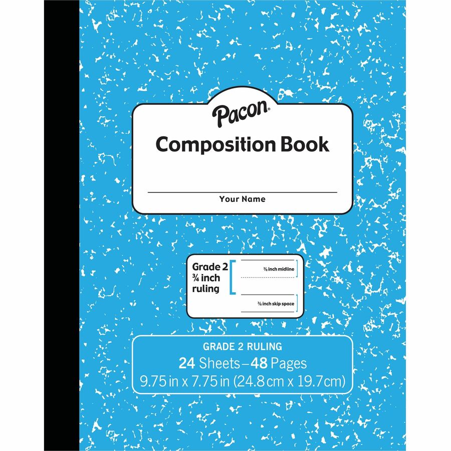 Pacon Composition Book - 24 Sheets - 48 Pages - 9.8" x 7.5" - Blue Marble Cover - Durable Cover, Soft Cover - 1 Each