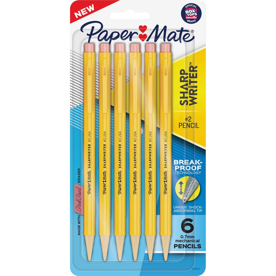 Paper Mate Sharpwriter Mechanical Pencils - HB/#2 Lead - 0.7 mm Lead Diameter - Black Lead - Yellow Barrel - 6 / Pack