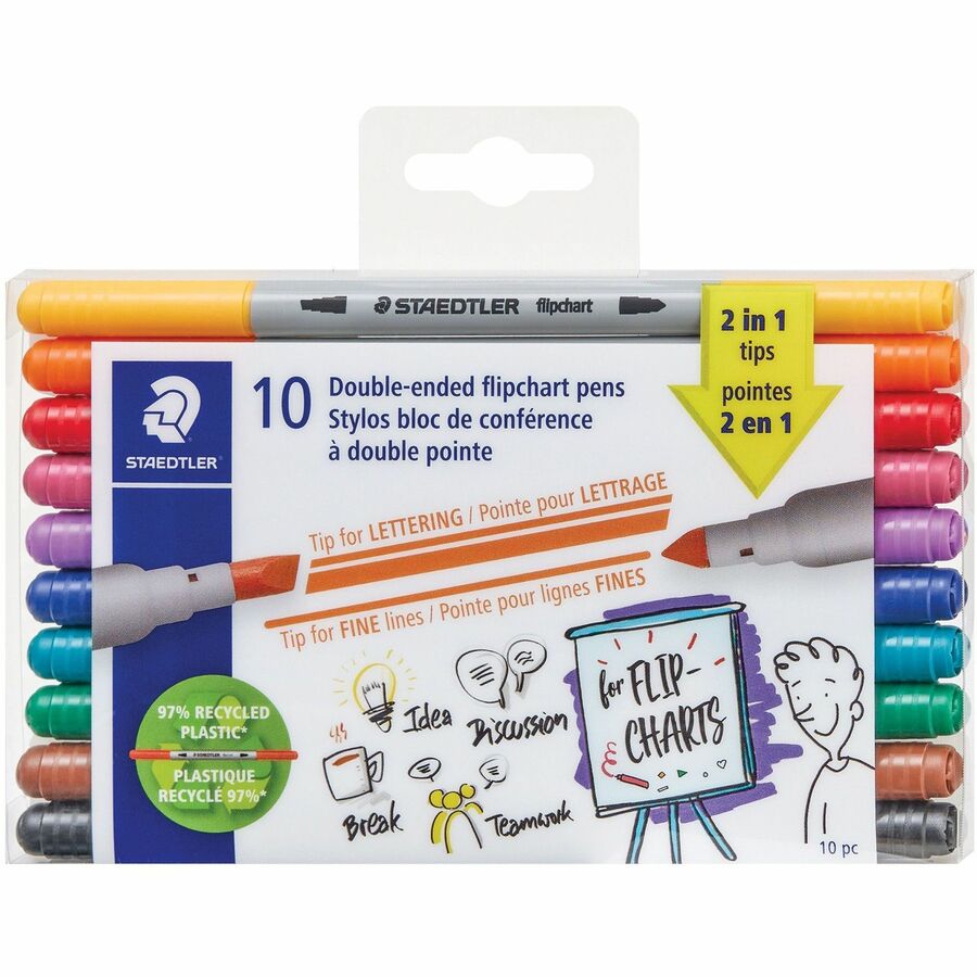 Staedtler Double-ended Dry Erase Pens - Chisel, Bullet Marker Point Style - Assorted Dry Ink - 10 / Pack