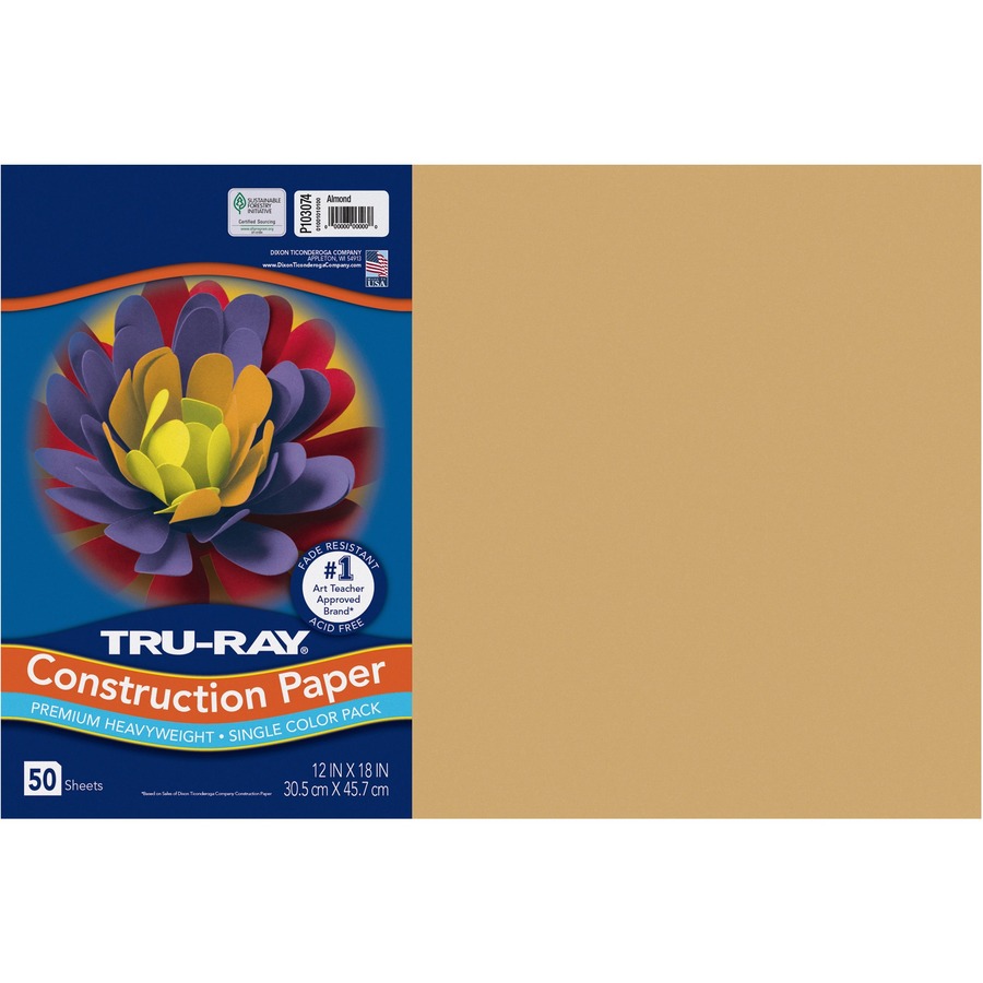 Tru-Ray Construction Paper - Art Project, Craft Project - 12"Width x 18"Length - 76 lb Basis Weight - 50 / Pack - Almond - Fiber, Sulphite