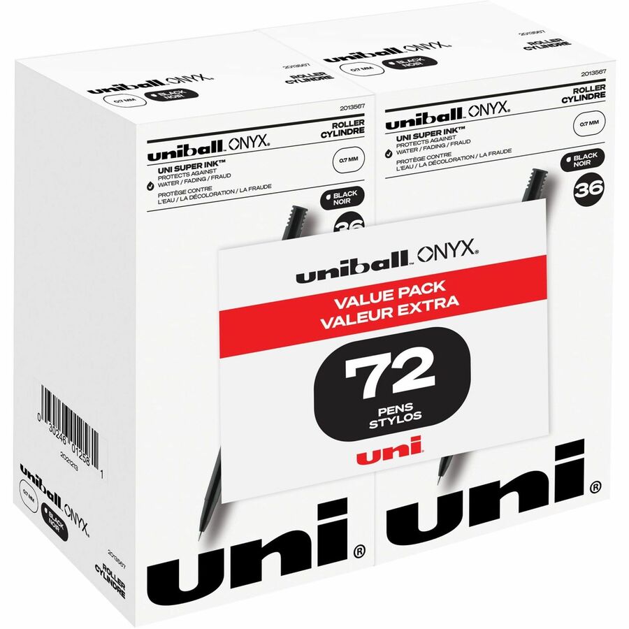 uniball™ Onyx Rollerball Pens - 0.7 mm Pen Point Size - Black - Matte Black Barrel - 72 / Pack