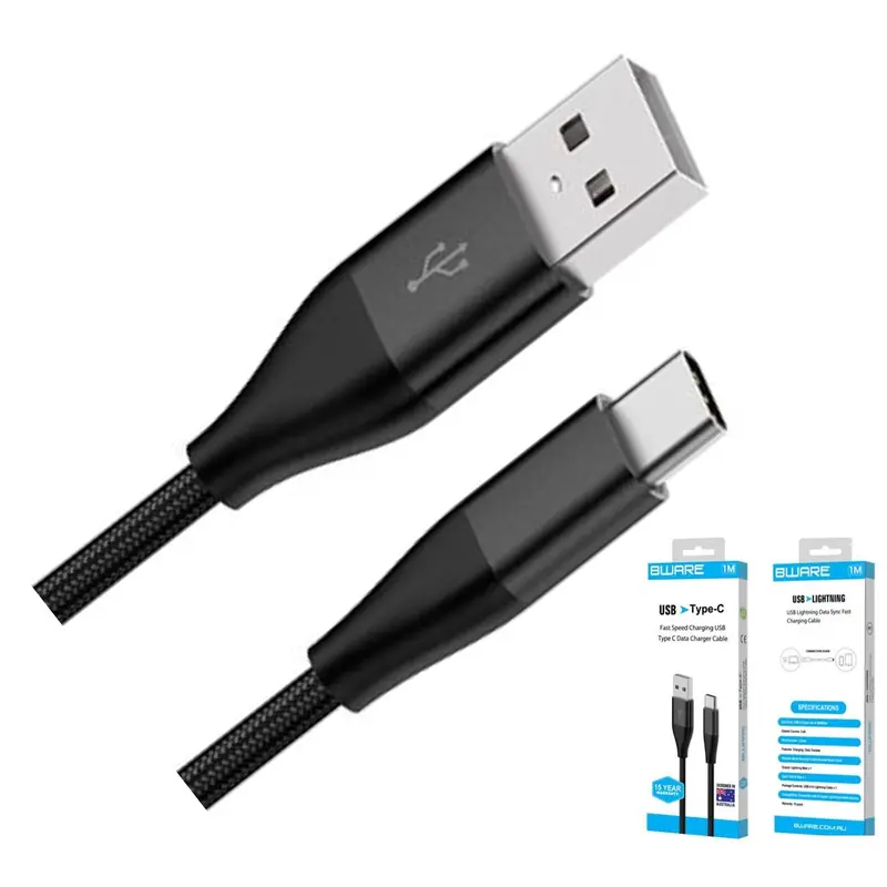 8Ware Premium 2m Samsung Certified Fast Speed Charging USB-C to USB-A Data Charger Cable For Samsung Huawei Google LG Retail Pack