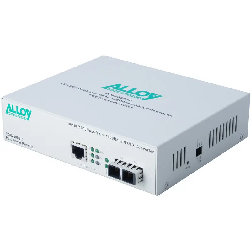 Alloy POE3000ST 10/100/1000Base-T PoE  RJ-45 to 1000Base-SX Multimode (ST) Converter. Wavelength: 850nm. Max. range 550m