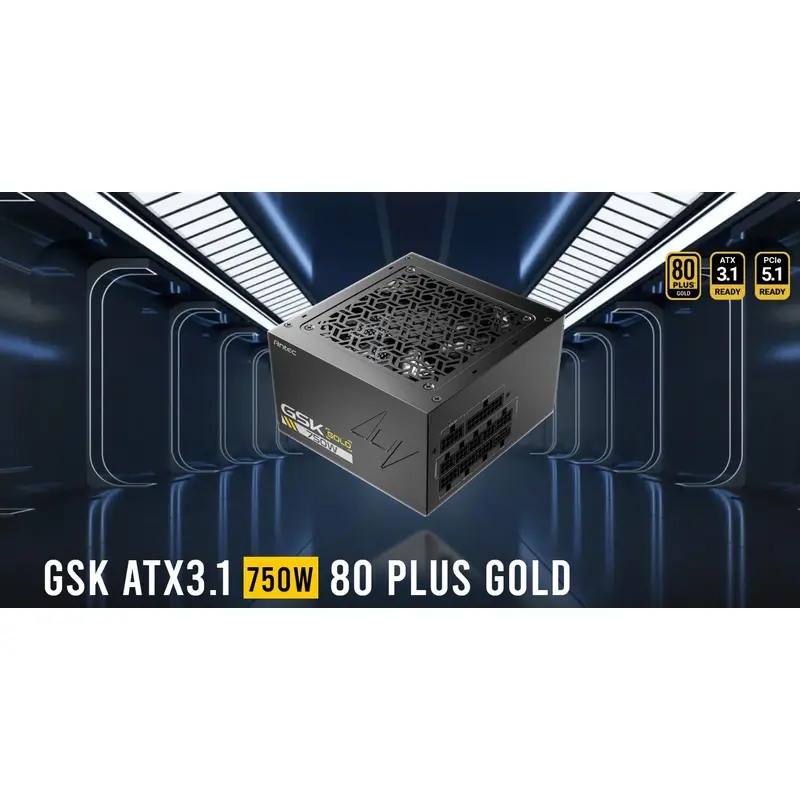Antec GSK750 80  Gold Fully Modular ATX 3.1, PCI-E 5.1 latest High Quality Japanese Capacitors, Ultimate performance and reliability, PSU