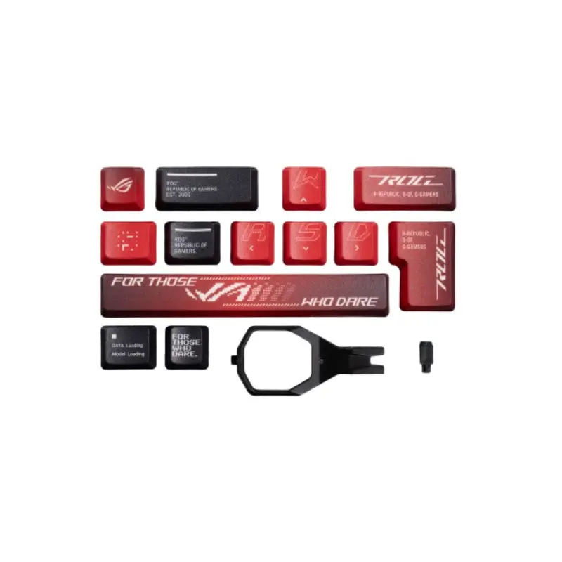 ASUS ROG Dye-Sub PBT Keycaps for ROG NX switches are made of premium, durable PBT and feature dye-sublimated legends and stylish ROG elements.