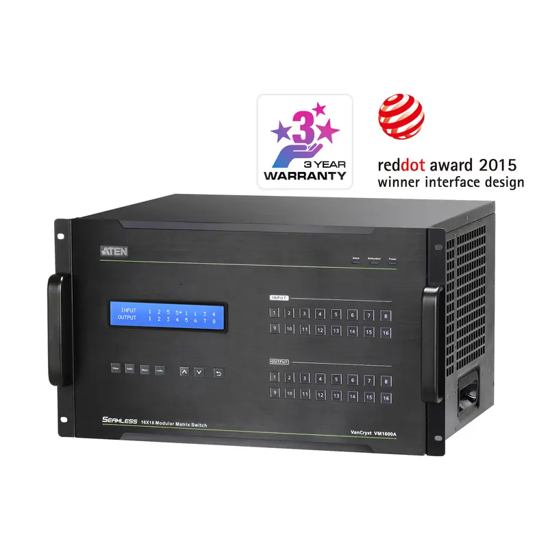 Aten 16x16 Modular Digital Matrix with Scaler, Seamless Switch, Hot-swappable Aten I/O boards, control via front-panel pushbuttons (PROJECT)