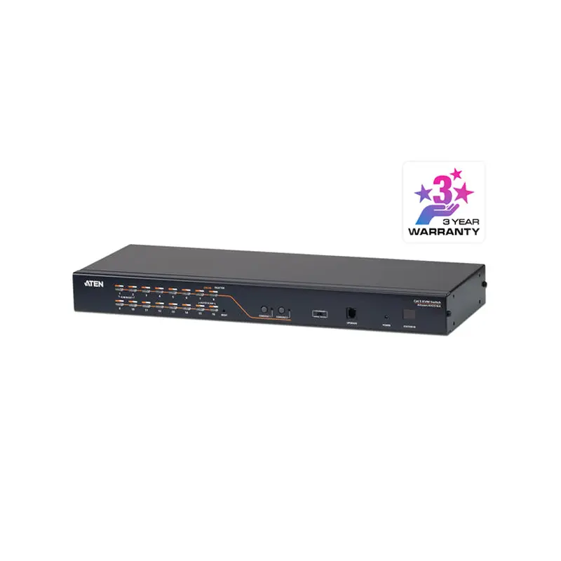 Aten Rackmount KVM Switch 2 Console 16 Port Multi-Interface Cat 5, KVM Cables NOT Included, Daisy Chainable for up to 256 Devices,